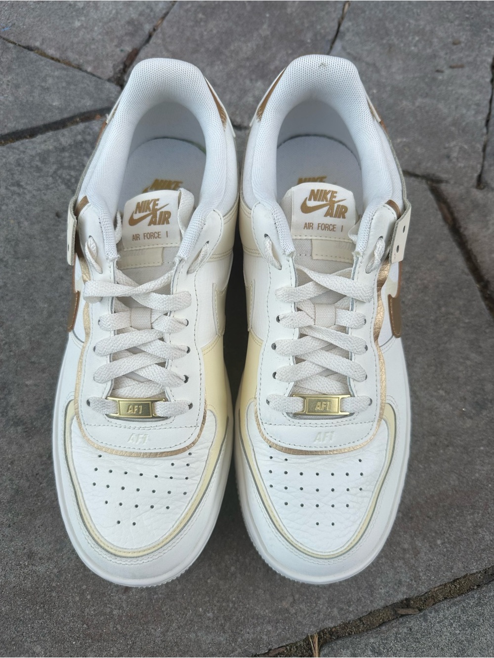 Nike Air Force 1 ‘07 White Gold Metallic Low Top Sneakers Women’s Size 10 - Picture 5 of 7